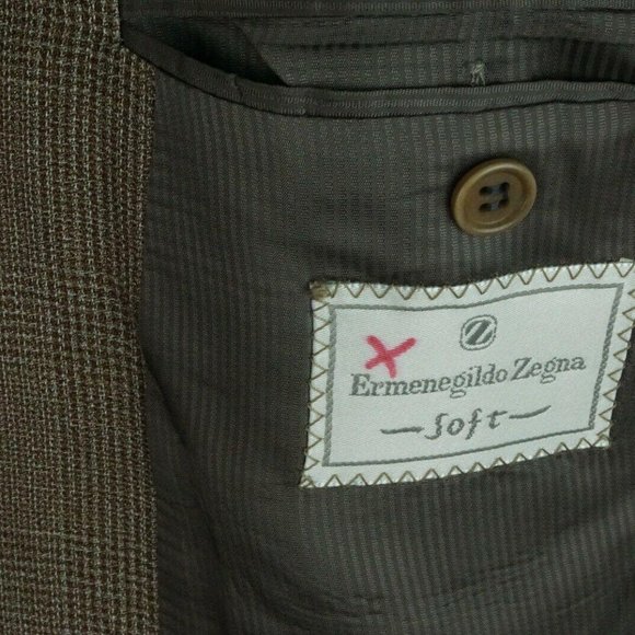 Ermenegildo Zegna 100% Silk Light Brown Plaid coat - Picture 6 of 7